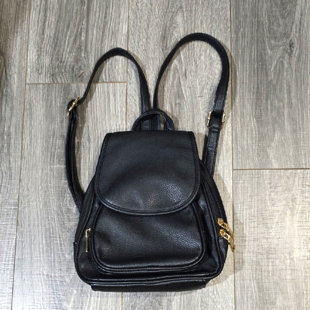 Black PU Leather Backpack. Small Size. Perfect For All Your Needs.